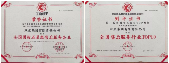 全國(guó)國(guó)標(biāo)五星級(jí)售后服務(wù)企業(yè)”、“全國(guó)售后服務(wù)行業(yè)TOP10