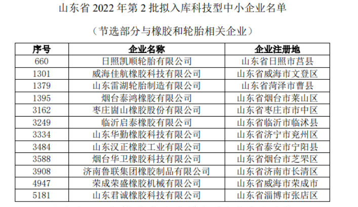 3月和4月初已公示了第一批和第二批擬入庫科技型中小企業(yè),橡膠與輪胎相關(guān)企業(yè)名單如下。 3月和4月初已公示了第一批和第二批擬入庫科技型中小企業(yè),橡膠與輪胎相關(guān)企業(yè)名單如下。