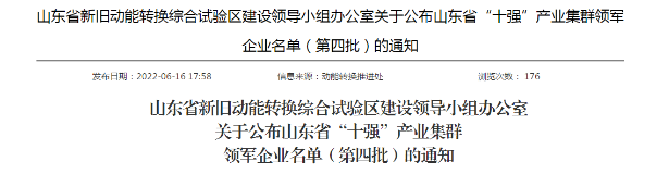 雙星、浦林成山、華盛、圣奧，入選山東省產業集群領軍企業