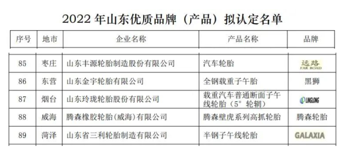 山東優(yōu)質(zhì)輪胎品牌，5家！