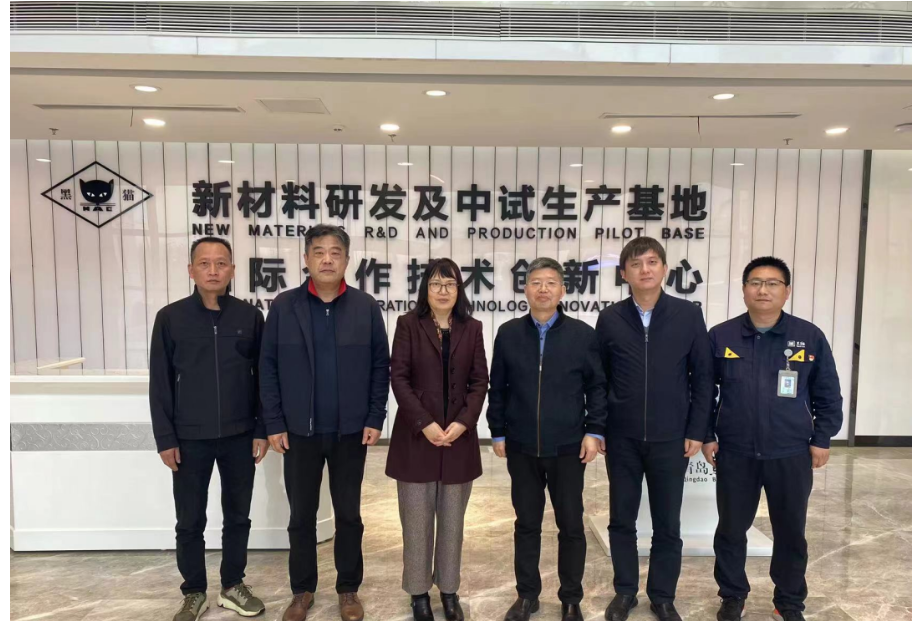 中國橡膠工業協會炭黑協會秘書長丁麗萍、中昊黑元化工研究設計院王家貴院長一行考察了青島黑貓研究院。黑貓股份黨委副書記、總經理魏明陪同考察組一同參觀了中試車間、黑貓文化展廳、研發中心及產學研中心。
