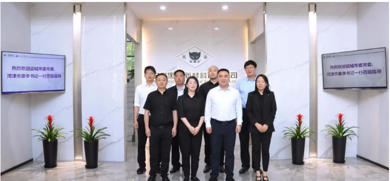 山西省運(yùn)城市委常委、河津市委書記李曉武與河津市委常委、常務(wù)副市長(zhǎng)閆新善一行，于今日蒞臨安徽黑貓公司，對(duì)其特種炭黑事業(yè)部展開調(diào)研。陪同調(diào)研的還有安徽黑貓公司相關(guān)負(fù)責(zé)人。