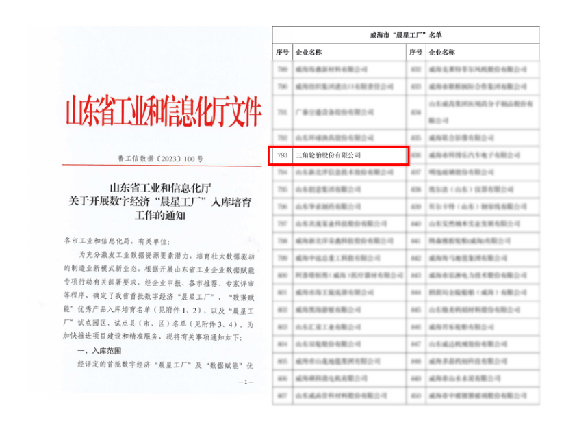 數字化升級成果顯著，三角輪胎榮登山東省“晨星工廠”