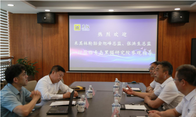 金旭峰一行人首先參觀了青島黑貓研究院的中試生產(chǎn)車間、黑貓文化展廳、檢測中心、研發(fā)中心等，詳細了解了黑貓集團的歷史發(fā)展、業(yè)務范圍、產(chǎn)學研融合等情況。